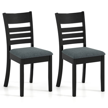 Wooden Dining Chairs Set of 2 Upholstered Kitchen Chairs with Rubber Wood Frame-Black