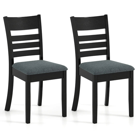 Wooden Dining Chairs Set of 2 Upholstered Kitchen Chairs with Rubber Wood Frame-Black