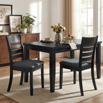 Wooden Dining Chairs Set of 2 Upholstered Kitchen Chairs with Rubber Wood Frame-Black