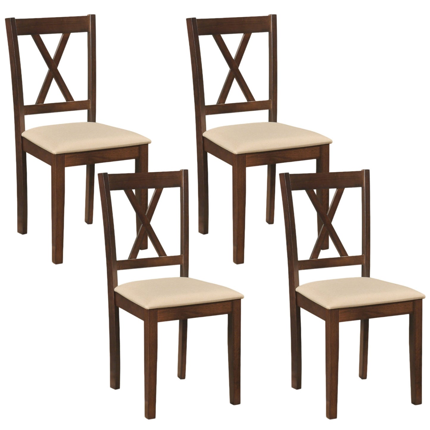 Set of four walnut wooden dining chairs with fabric upholstery, stylish kitchen and dining room furniture by Wilsons Home Store