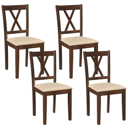 Wooden Dining Chairs Set of 4 Fabric Upholstered Kitchen Chairs-Walnut