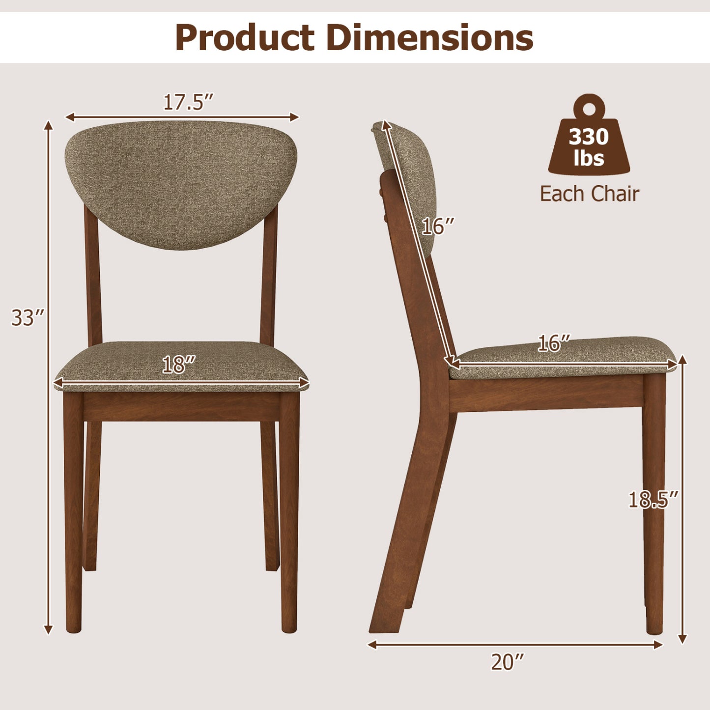 Wooden Dining Chairs Set of 4 with Padded Seat Back for Dining Room-Brown