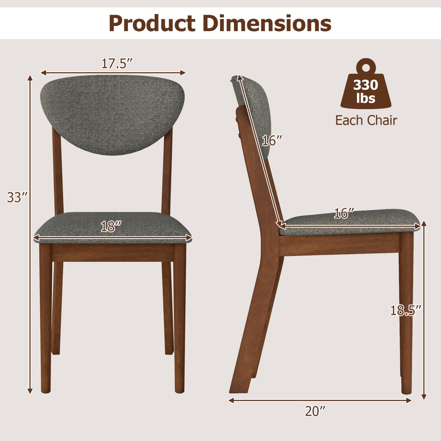 Wooden Dining Chairs Set of 4 with Padded Seat Back for Dining Room-Brown