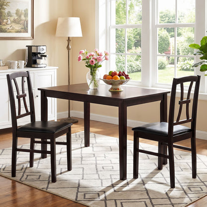 Wooden Dining Chairs Set of 2 with Faux Leather Padded Seat for Kitchen-Black
