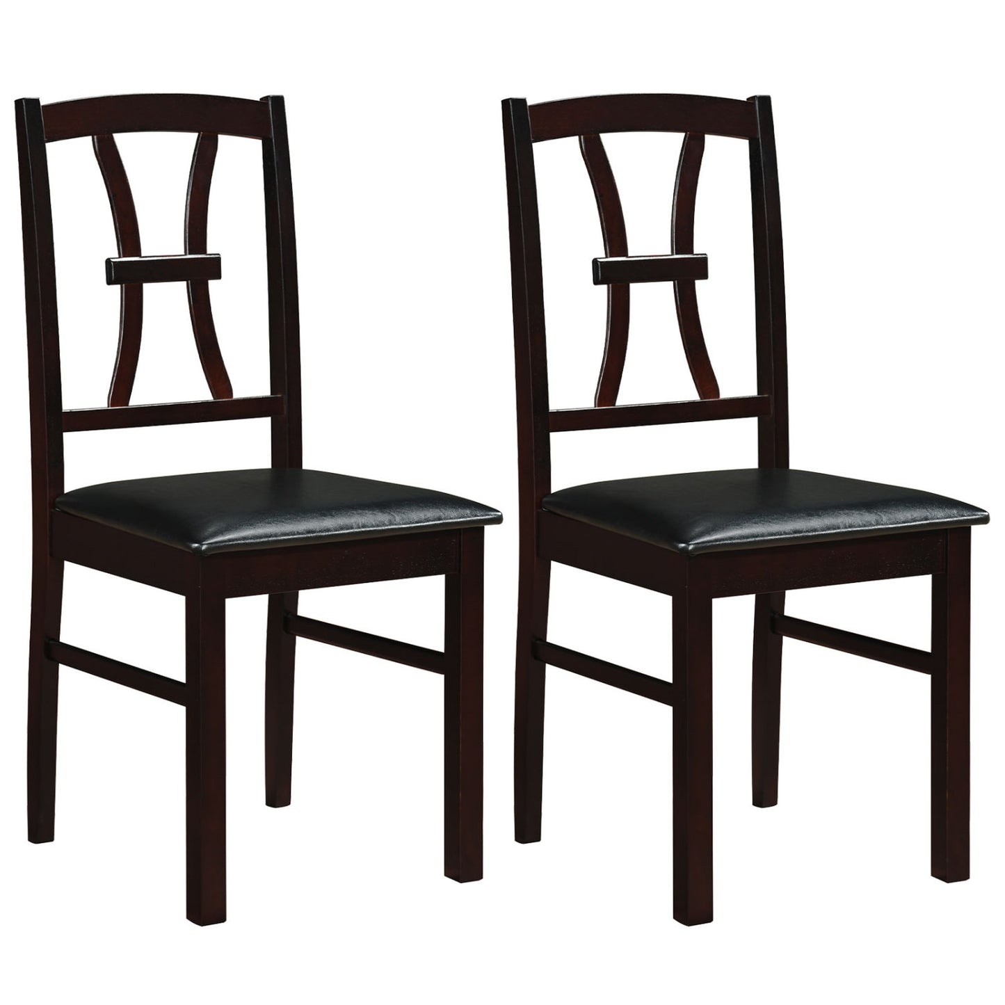 Wooden Dining Chairs Set of 2 with Faux Leather Padded Seat for Kitchen-Black