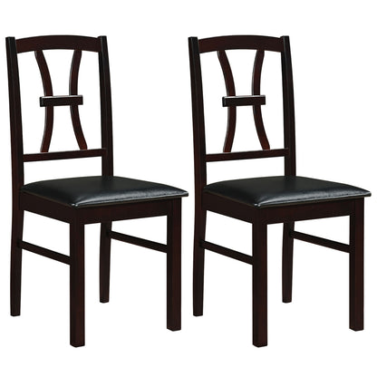 Wooden Dining Chairs Set of 2 with Faux Leather Padded Seat for Kitchen-Black