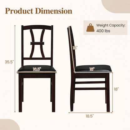 Wooden Dining Chairs Set of 2 with Faux Leather Padded Seat for Kitchen-Black