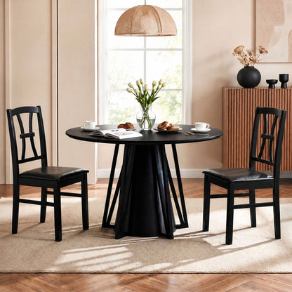 Wooden Dining Chairs Set of 2 with Faux Leather Padded Seat for Kitchen-Black