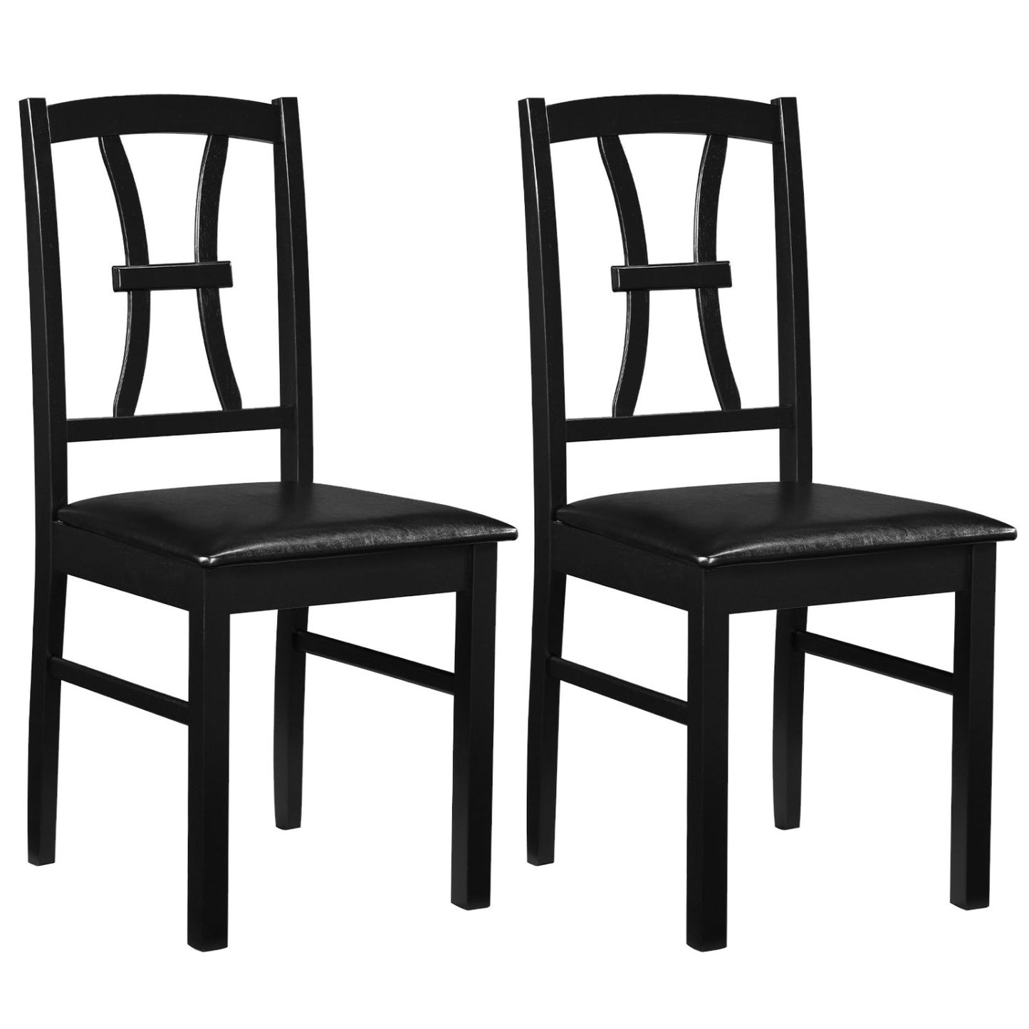 Wooden Dining Chairs Set of 2 with Faux Leather Padded Seat for Kitchen-Black