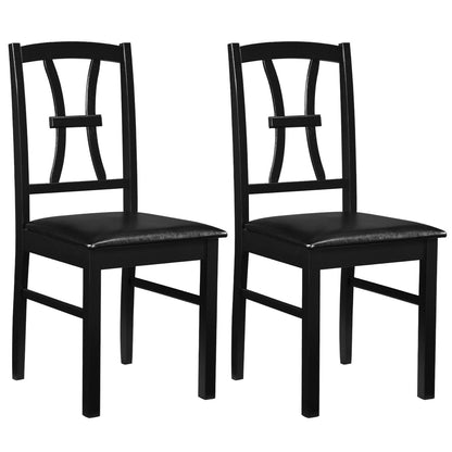 Wooden Dining Chairs Set of 2 with Faux Leather Padded Seat for Kitchen-Black