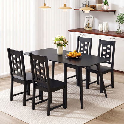 Wooden Dining Chairs Set of 4 Kitchen Chair with Solid Rubber Wood Frame-Black
