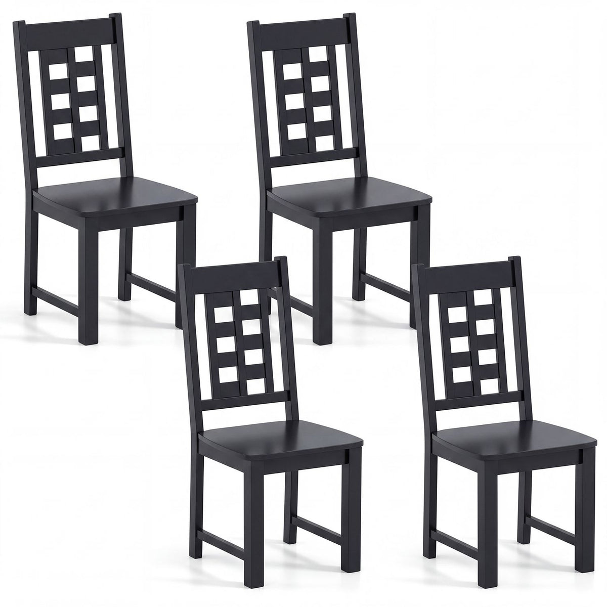 Wooden Dining Chairs Set of 4 Kitchen Chair with Solid Rubber Wood Frame-Black