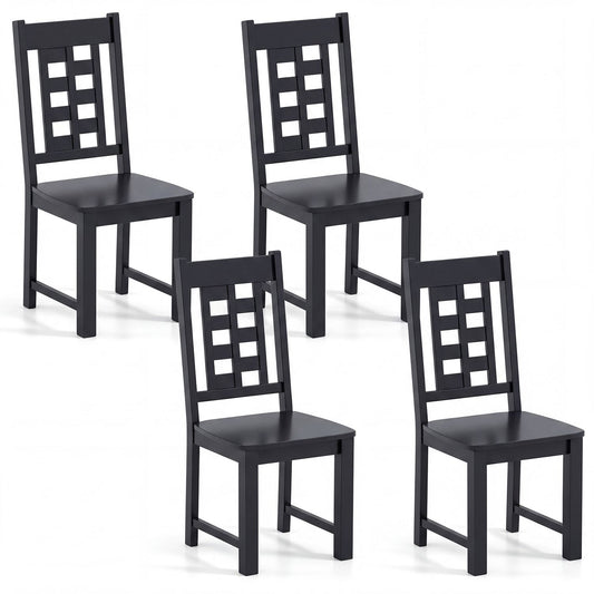 Wooden Dining Chairs Set of 4 Kitchen Chair with Solid Rubber Wood Frame-Black