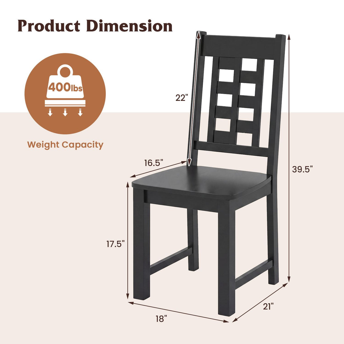 Wooden Dining Chairs Set of 4 Kitchen Chair with Solid Rubber Wood Frame-Black