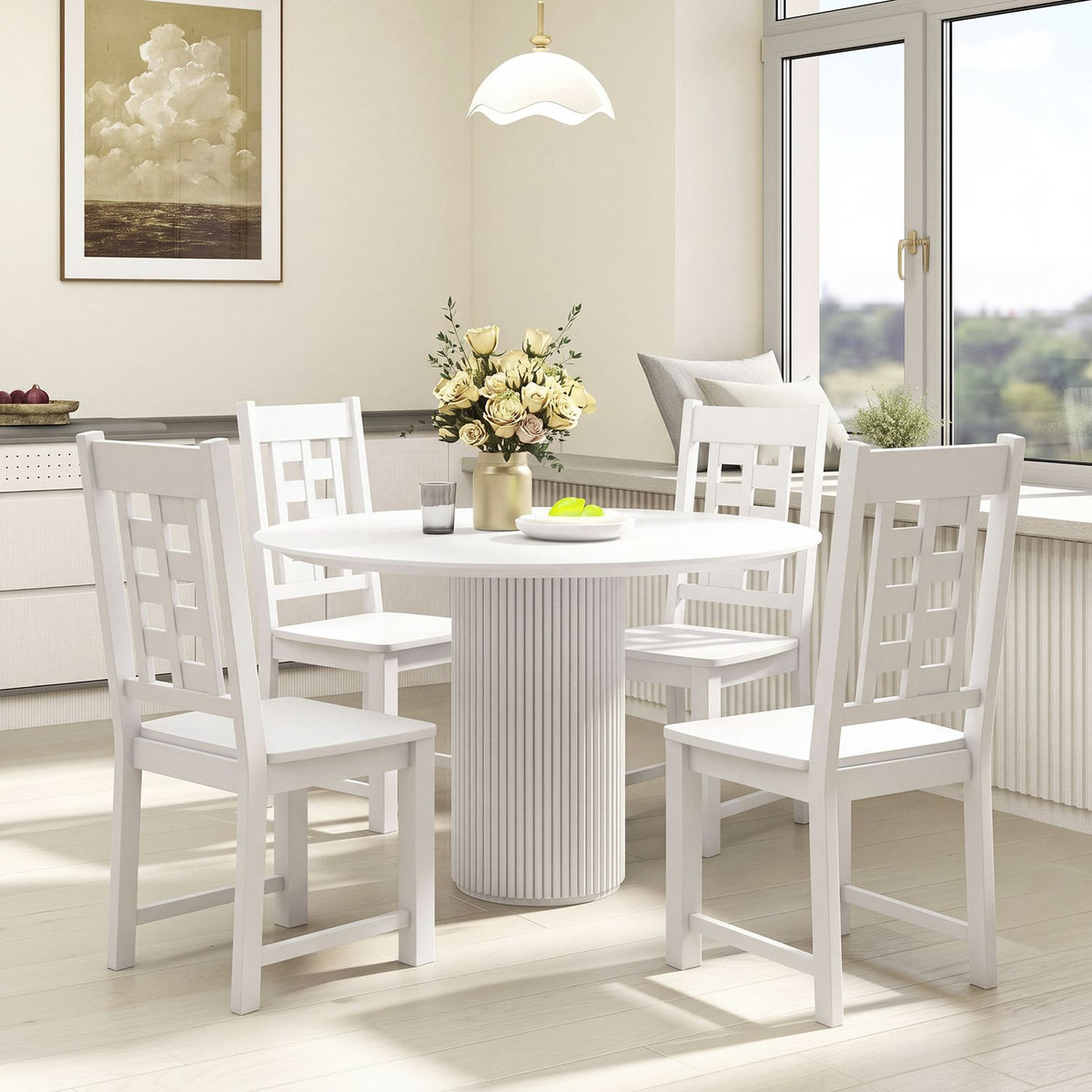 Wooden Dining Chairs Set of 4 Kitchen Chair with Solid Rubber Wood Frame-Black
