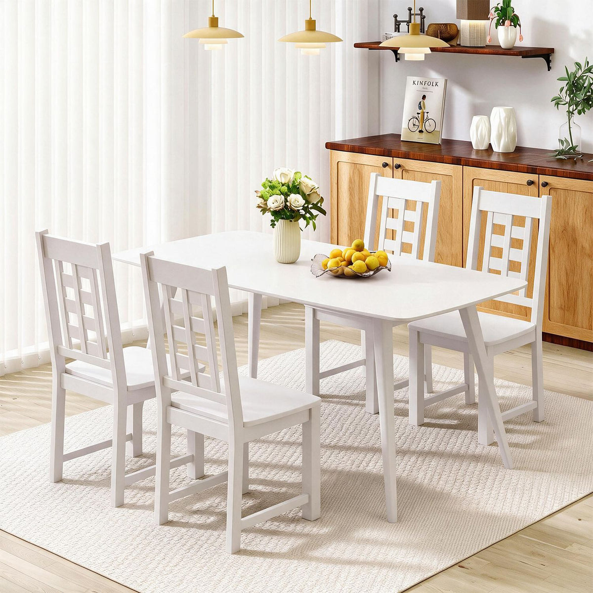 Wooden Dining Chairs Set of 4 Kitchen Chair with Solid Rubber Wood Frame-Black
