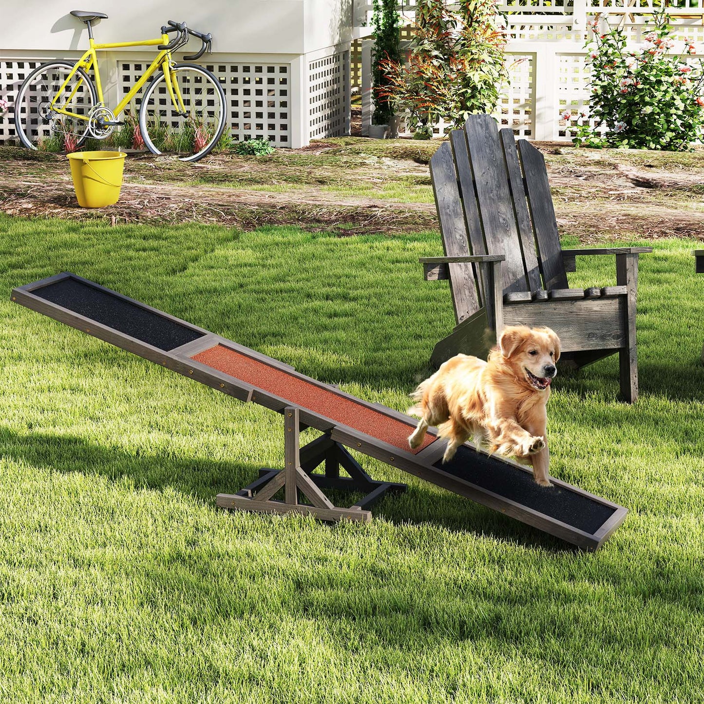 Wooden Dog Agility Seesaw Dog Outdoor Run Game Toy for Obstacle Courses-Gray