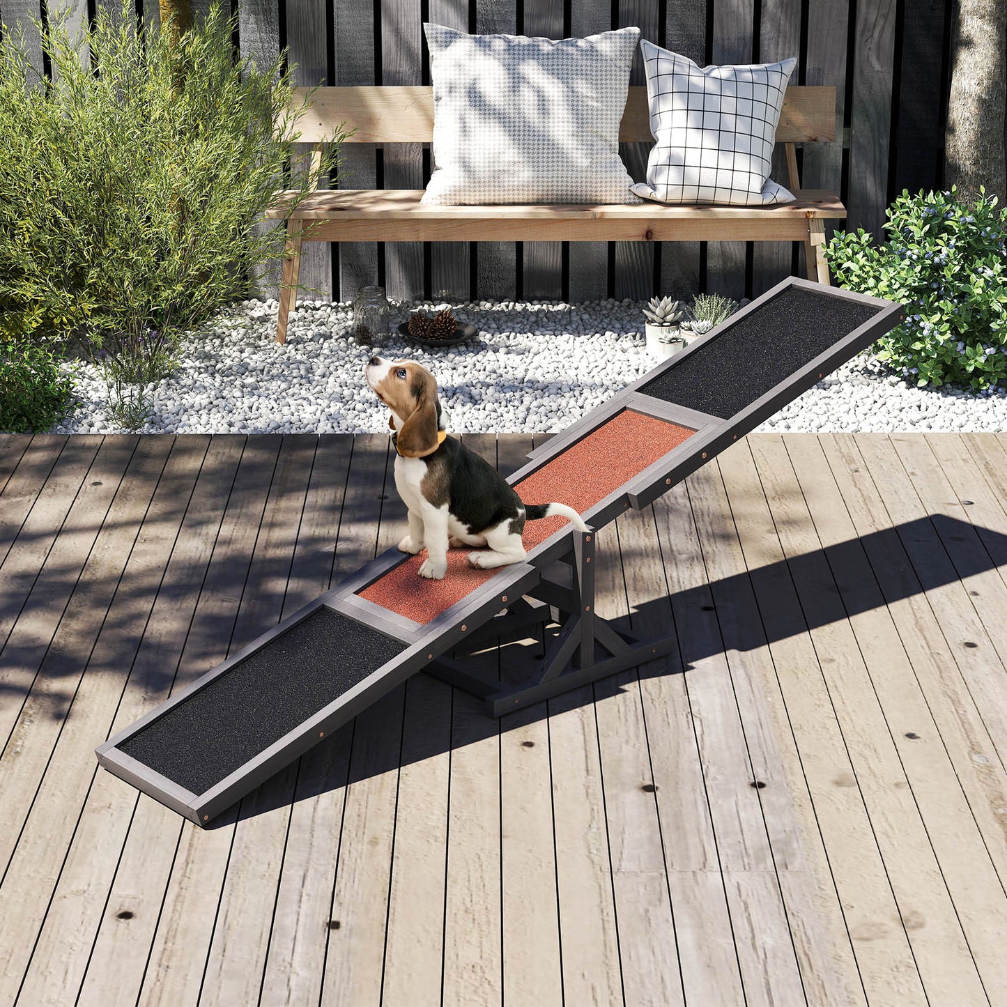 Wooden Dog Agility Seesaw Dog Outdoor Run Game Toy for Obstacle Courses-Gray