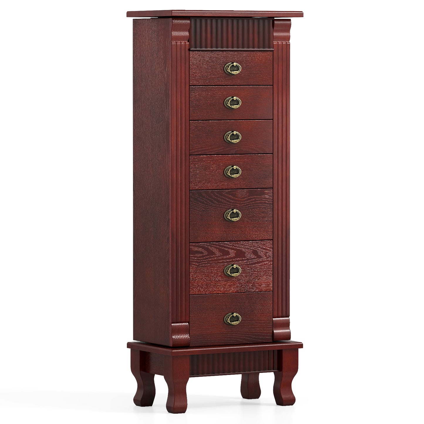 Wooden Jewelry Armoire Cabinet Storage Chest with Drawers and Swing Doors-Black