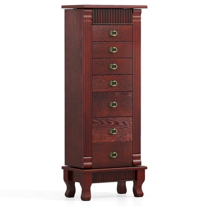 Wooden Jewelry Armoire Cabinet Storage Chest with Drawers and Swing Doors-Black