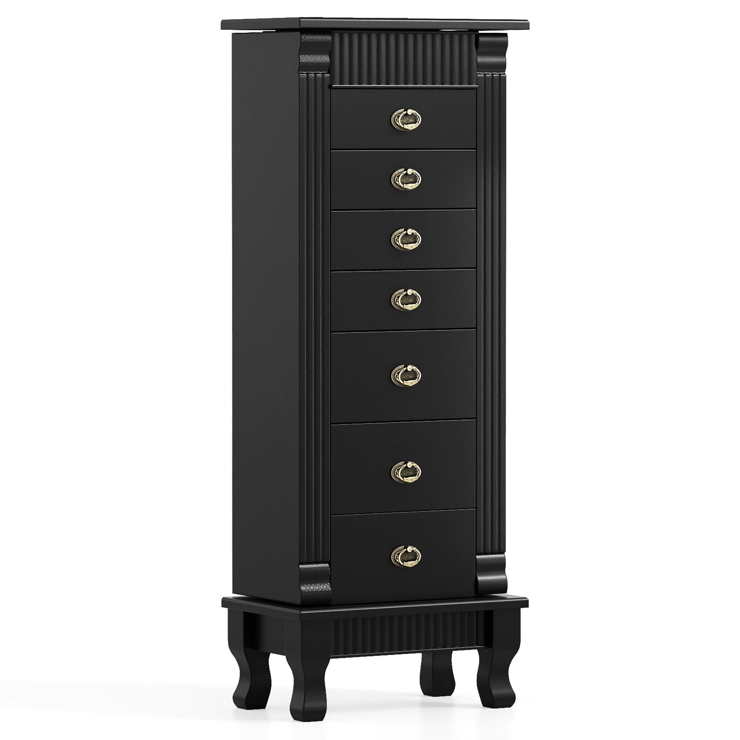 Wooden Jewelry Armoire Cabinet Storage Chest with Drawers and Swing Doors-Black