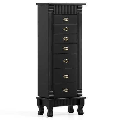 Wooden Jewelry Armoire Cabinet Storage Chest with Drawers and Swing Doors-Black