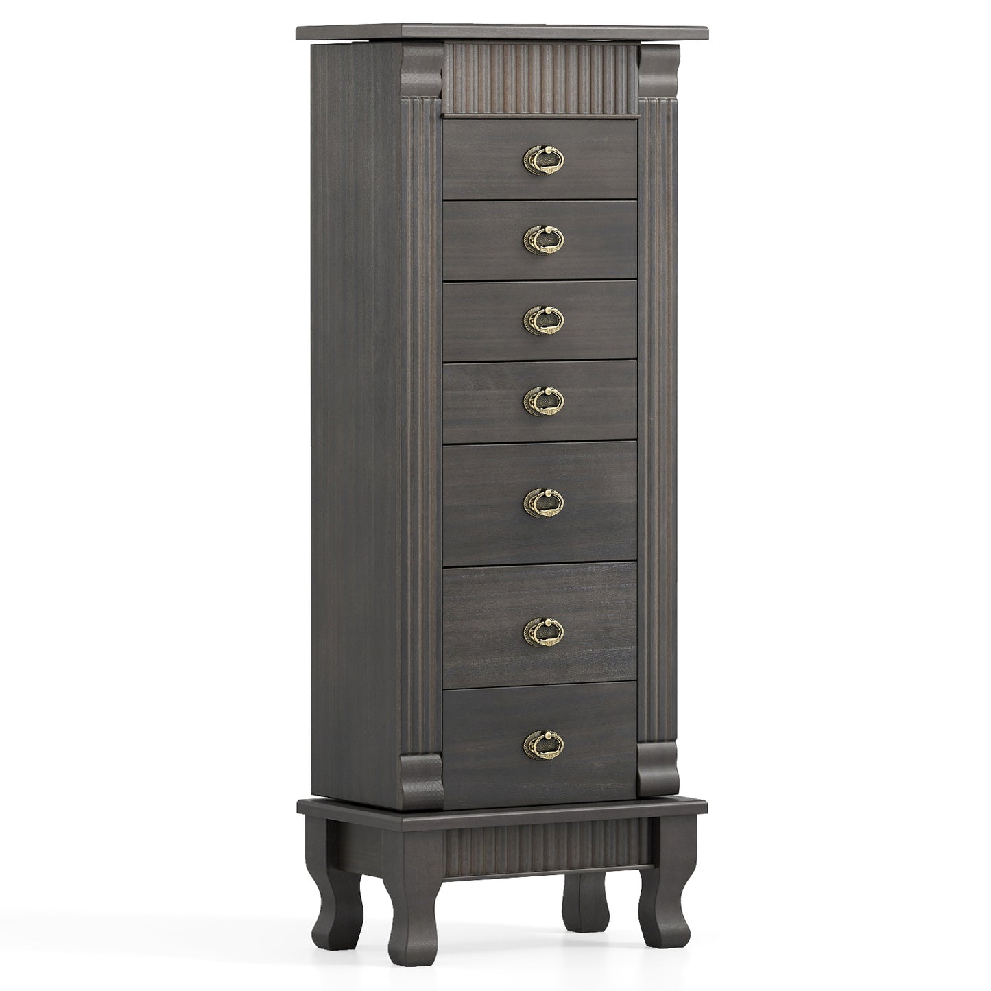 Wooden Jewelry Armoire Cabinet Storage Chest with Drawers and Swing Doors-Black