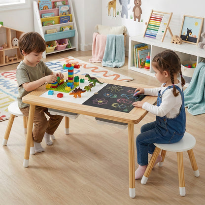 Wooden Kids Activity Table Set with Double-Sided Boards-Natural