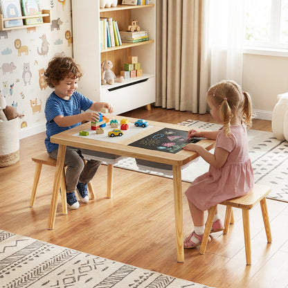 Wooden Kids Activity Table Set with 2 Foldable Storage Bins-Natural