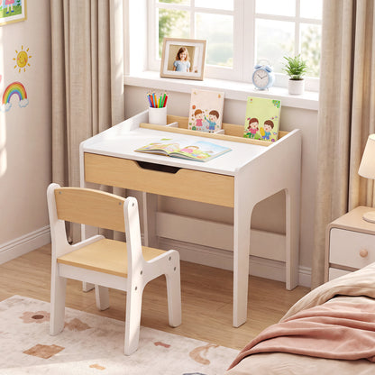 Wooden Kids Desk and Chair Set for Reading Drawing Playing-Natural