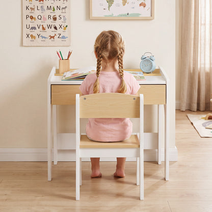 Wooden Kids Desk and Chair Set for Reading Drawing Playing-Natural