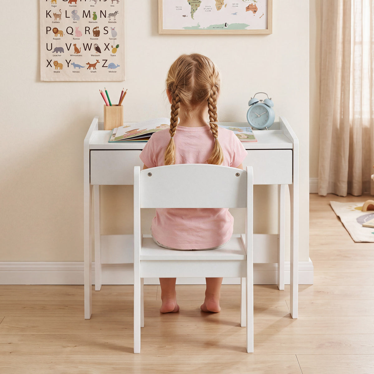 Wooden Kids Desk and Chair Set for Reading Drawing Playing-Natural