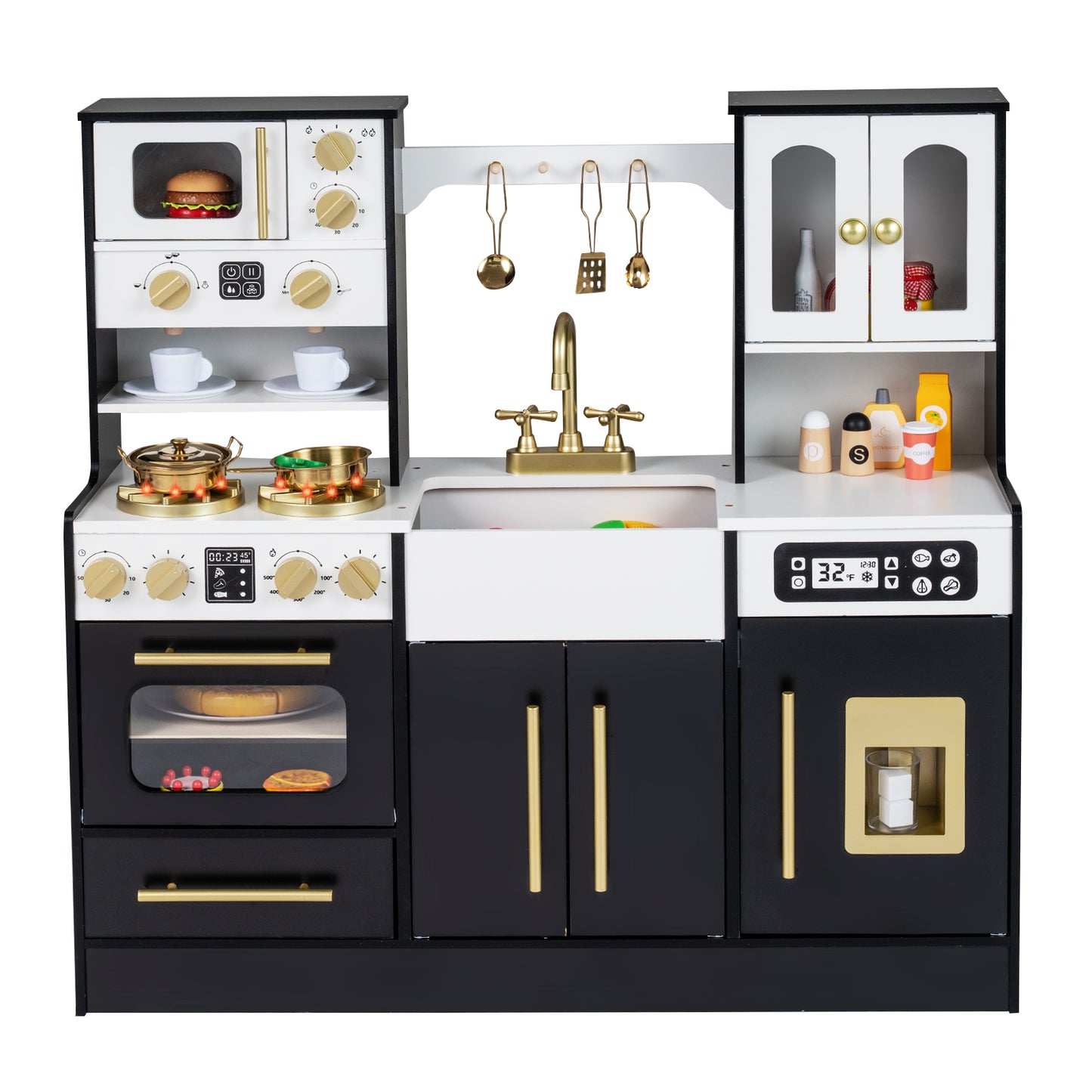 Wooden Kids Kitchen Playset with Realistic Lights and Sounds-Black