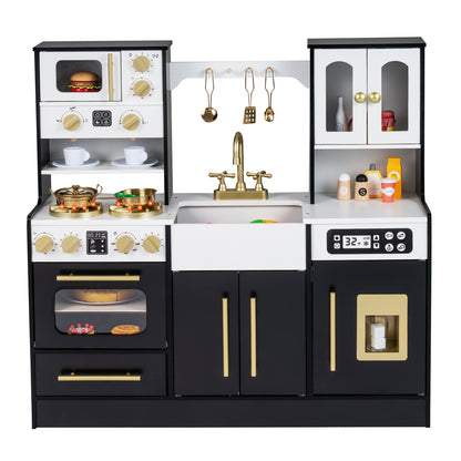 Wooden Kids Kitchen Playset with Realistic Lights and Sounds-Black