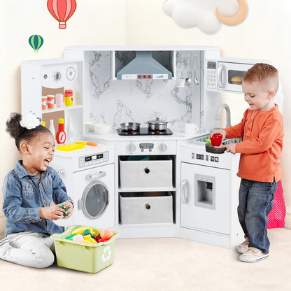 Wooden Kids Play Kitchen Playset with Realistic Lights and Sounds-Pink