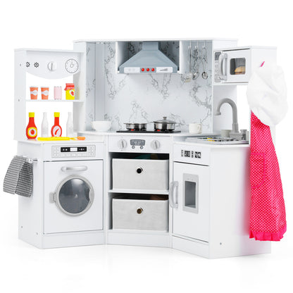 Wooden Kids Play Kitchen Playset with Realistic Lights and Sounds-Pink