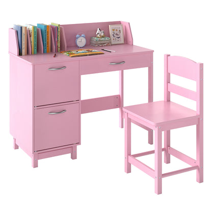 Wooden Kids Study Desk and Chair Set Student Workstation-Pink