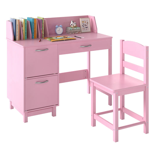 Wooden Kids Study Desk and Chair Set Student Workstation-Pink