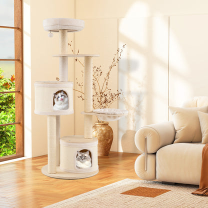 Wooden Kitten Tower with Sisal Scratching Posts and 2 Condos-NA
