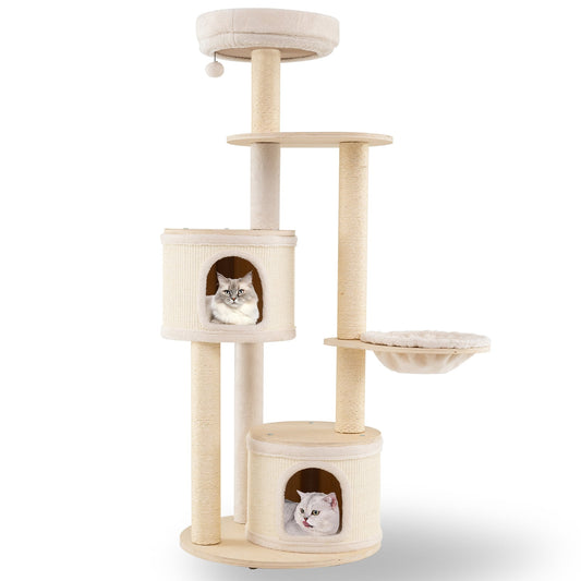 Wooden Kitten Tower with Sisal Scratching Posts and 2 Condos-NA