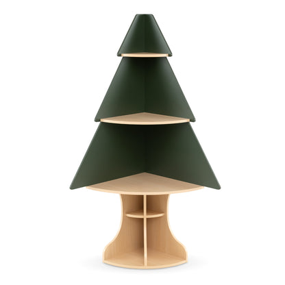 Wooden Montessori Corner Tree Bookshelf with Toy Storage-Green