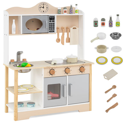 Wooden Play Kitchen Cooking Toy Playset for Kids-White