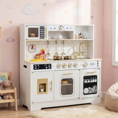 Wooden Play Kitchen for Kids with Realistic Lights and Sounds-Black