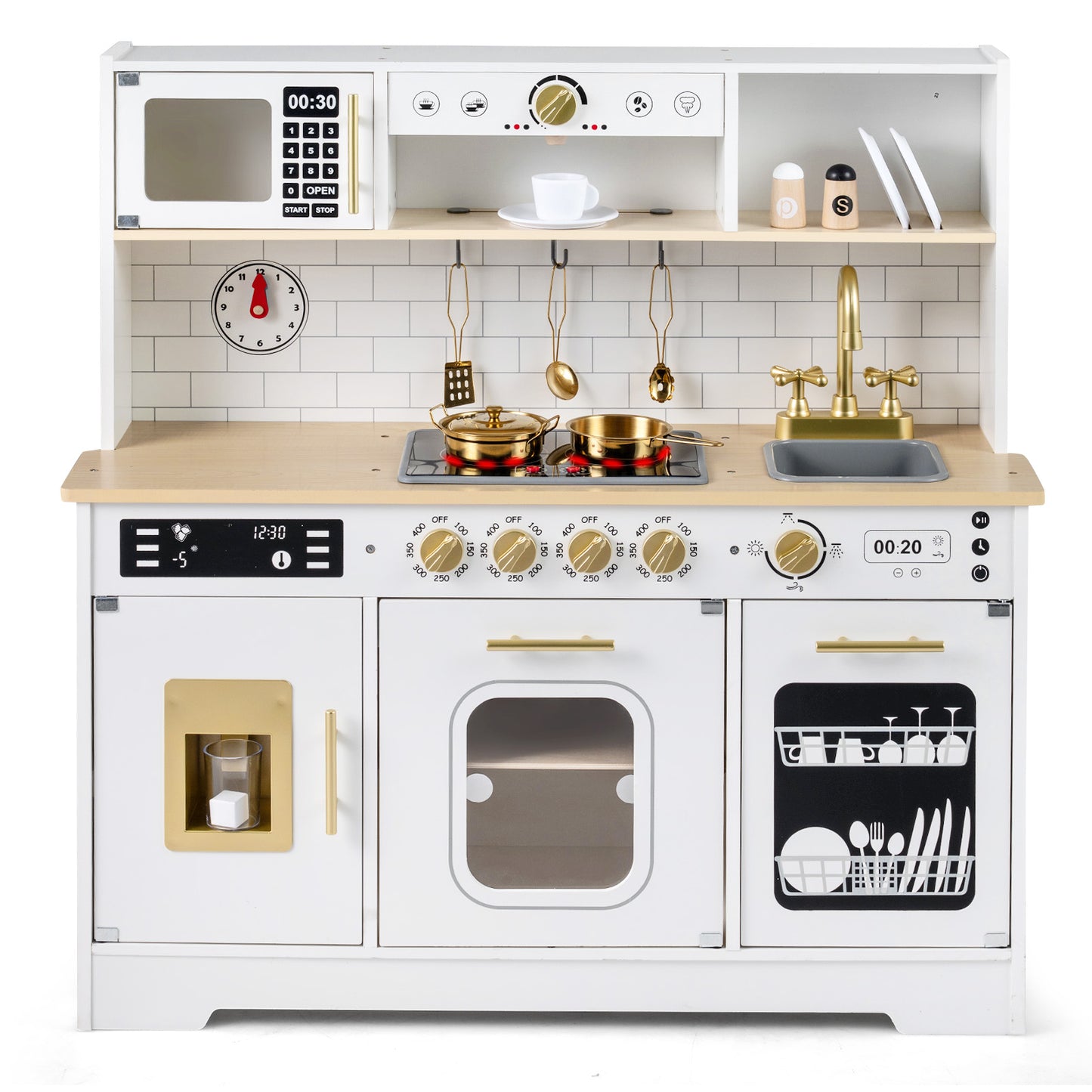 Wooden Play Kitchen for Kids with Realistic Lights and Sounds-Black