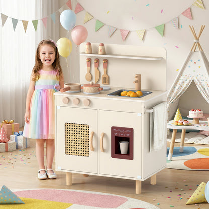 Wooden Pretend Kitchen Playset with Realistic Ice Maker-Pink