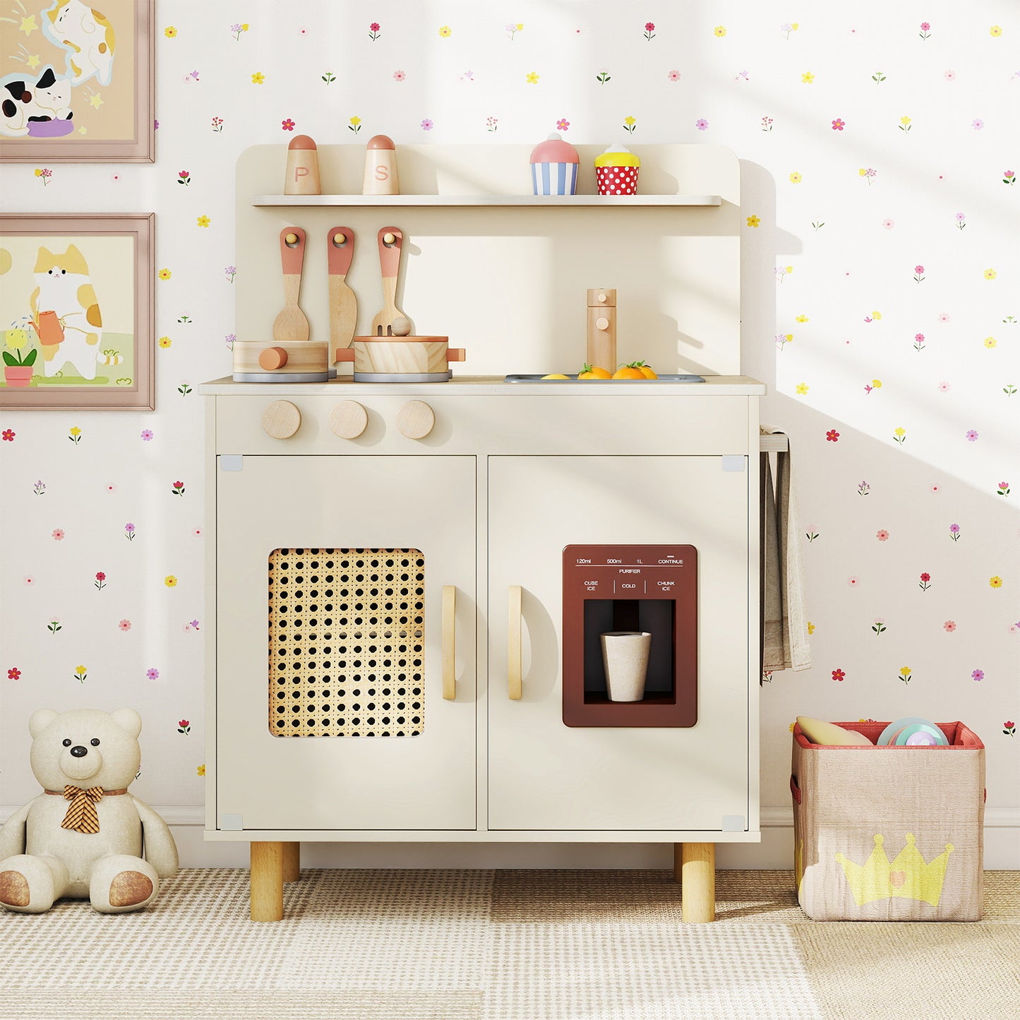 Wooden Pretend Kitchen Playset with Realistic Ice Maker-Pink