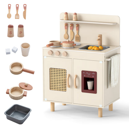 Wooden Pretend Kitchen Playset with Realistic Ice Maker-Pink