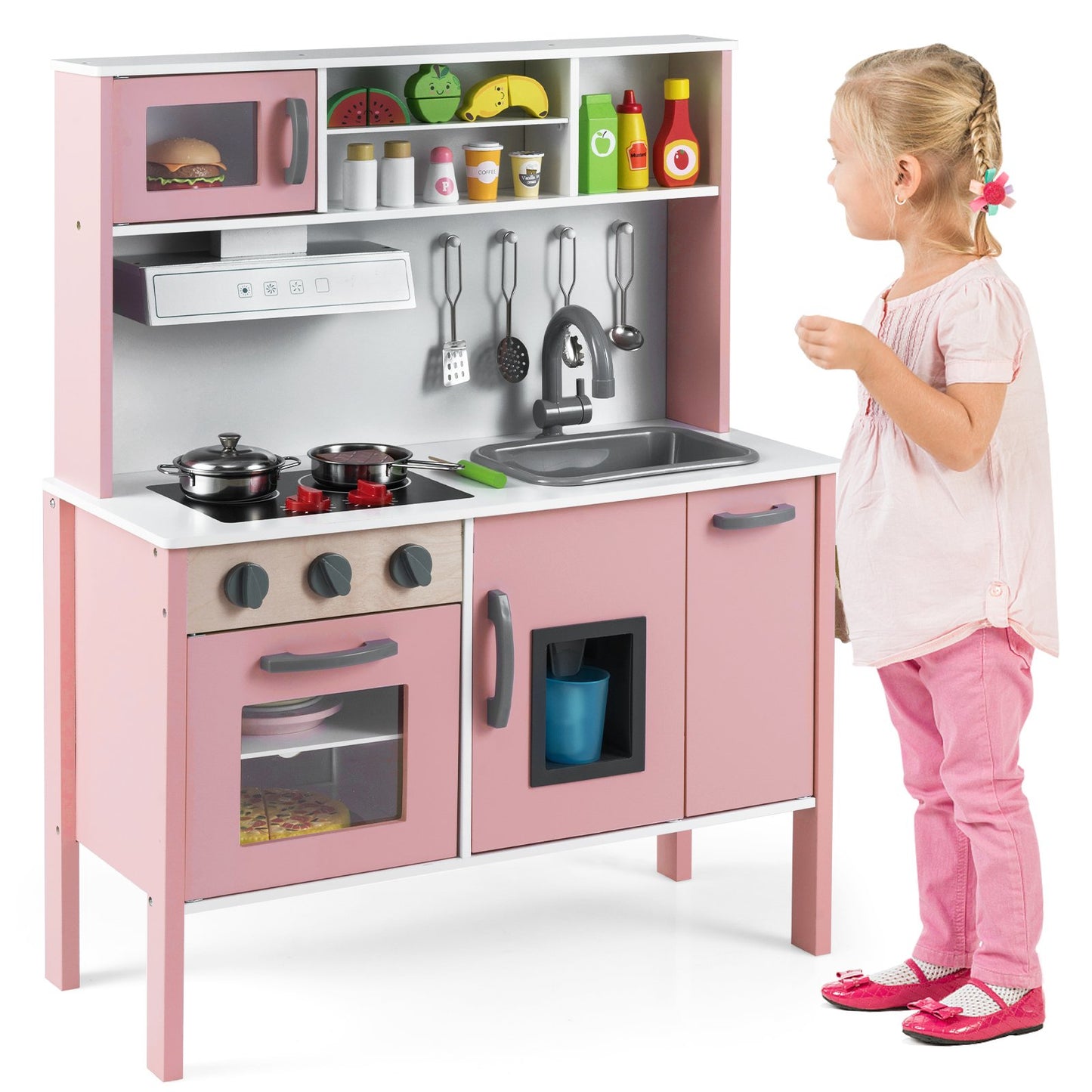 Wooden Pretend Play Kitchen Set for Toddlers-Gray