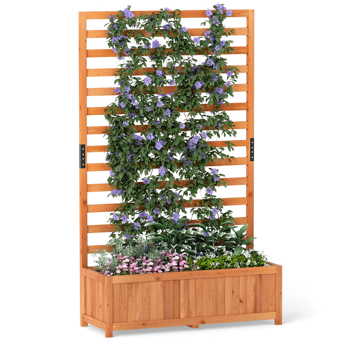 Wooden Raised Garden Bed 59 Inch Tall Elevated Planter Box with Vertical Trellis-Orange