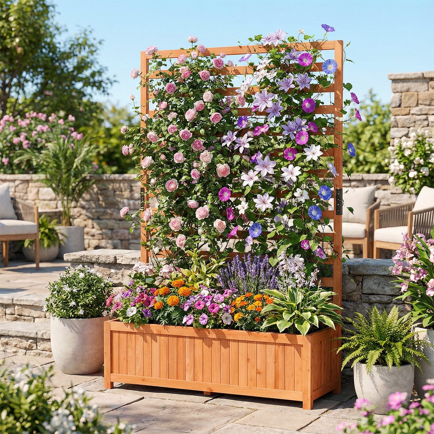 Wooden Raised Garden Bed 59 Inch Tall Elevated Planter Box with Vertical Trellis-Orange